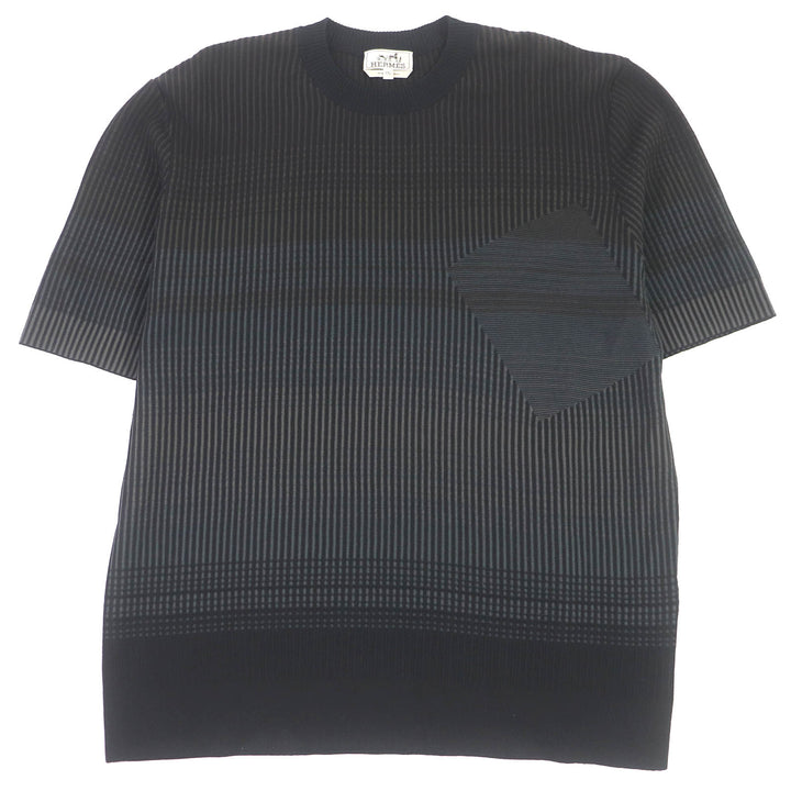 Pristine HERMES Short sleeve knit stripe Black series cotton mens XXL