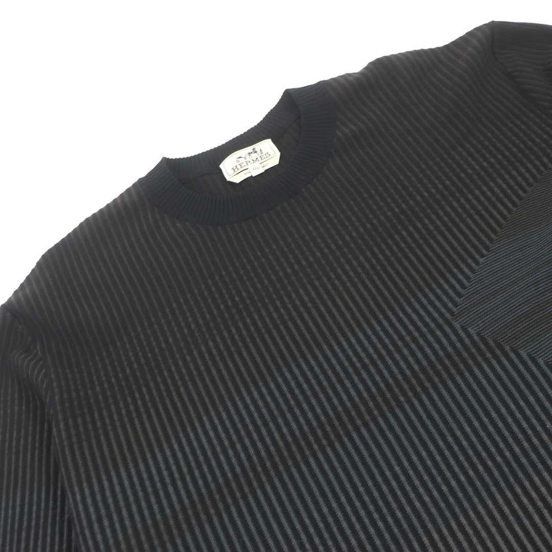 Pristine HERMES Short sleeve knit stripe Black series cotton mens XXL