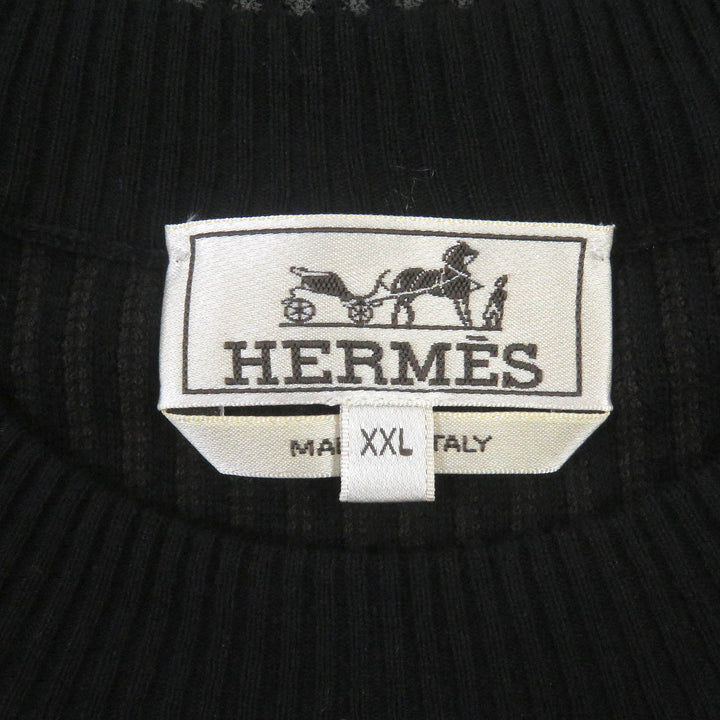 Pristine HERMES Short sleeve knit stripe Black series cotton mens XXL