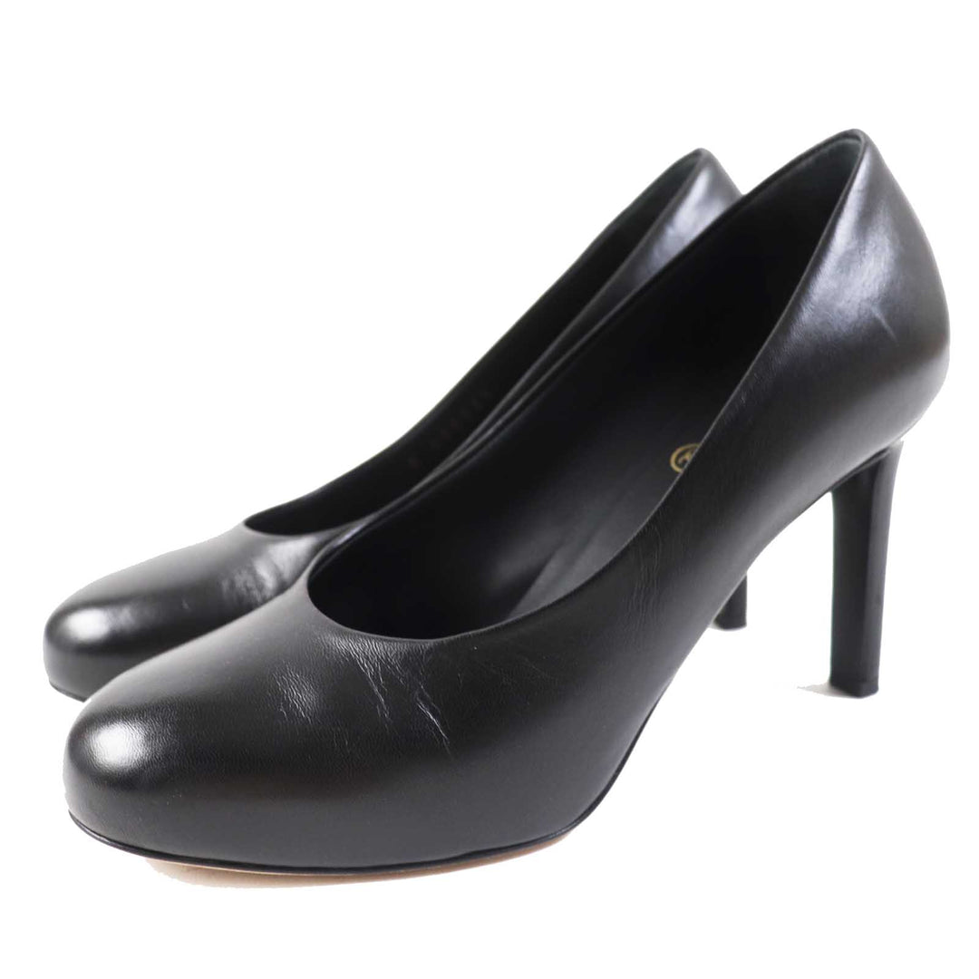 Great CHANEL pumps Round toe with COCO Mark black leather Women 36 G35025