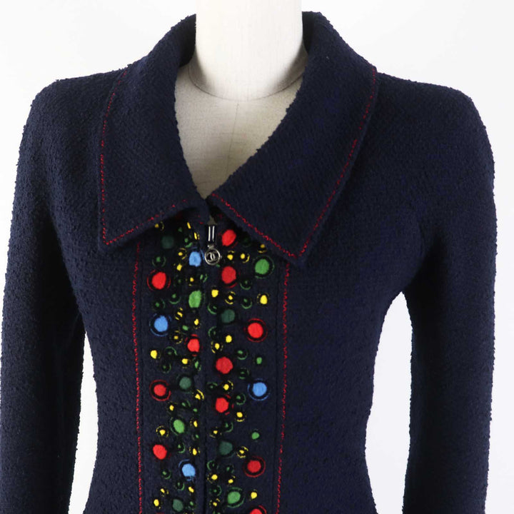 Great CHANEL setup Solid color tweed Navy wool Women 97A P09685