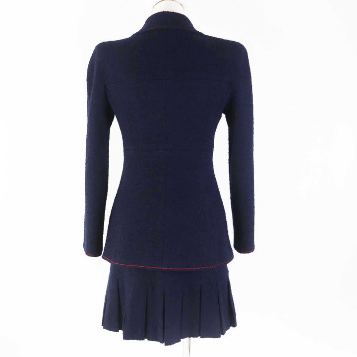 Great CHANEL setup Solid color tweed Navy wool Women 97A P09685