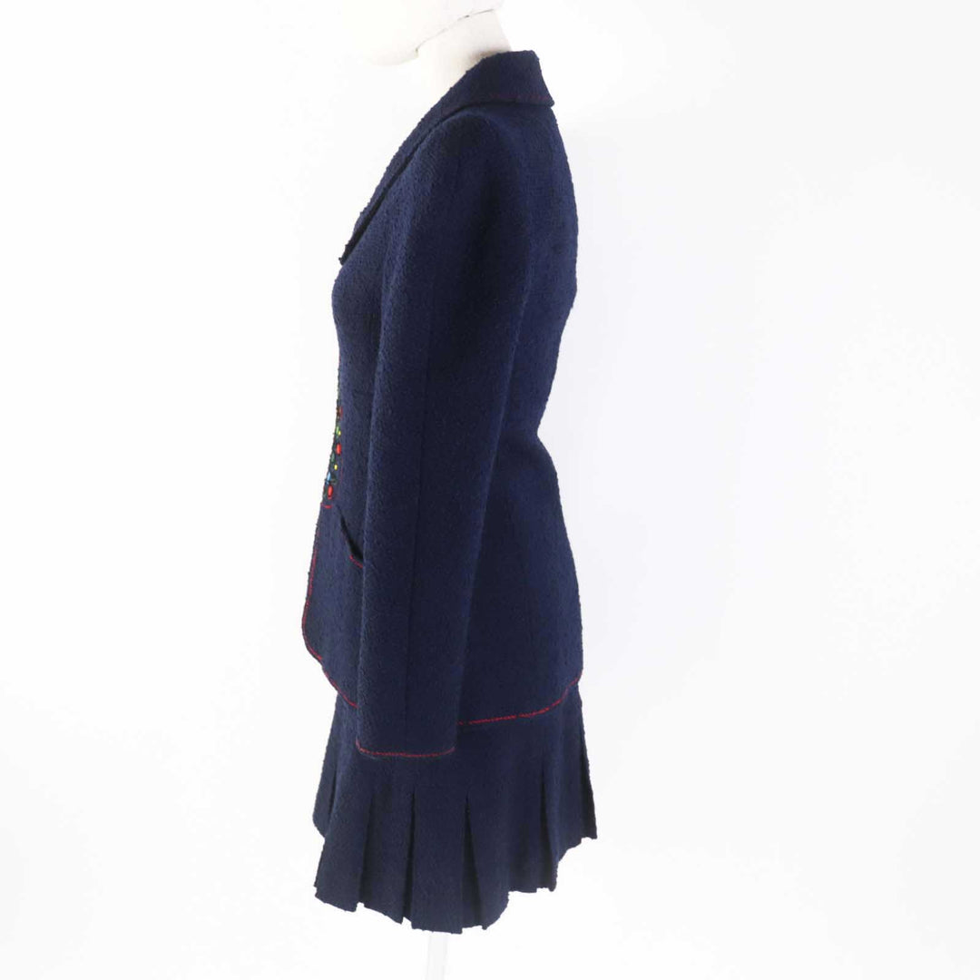 Great CHANEL setup Solid color tweed Navy wool Women 97A P09685