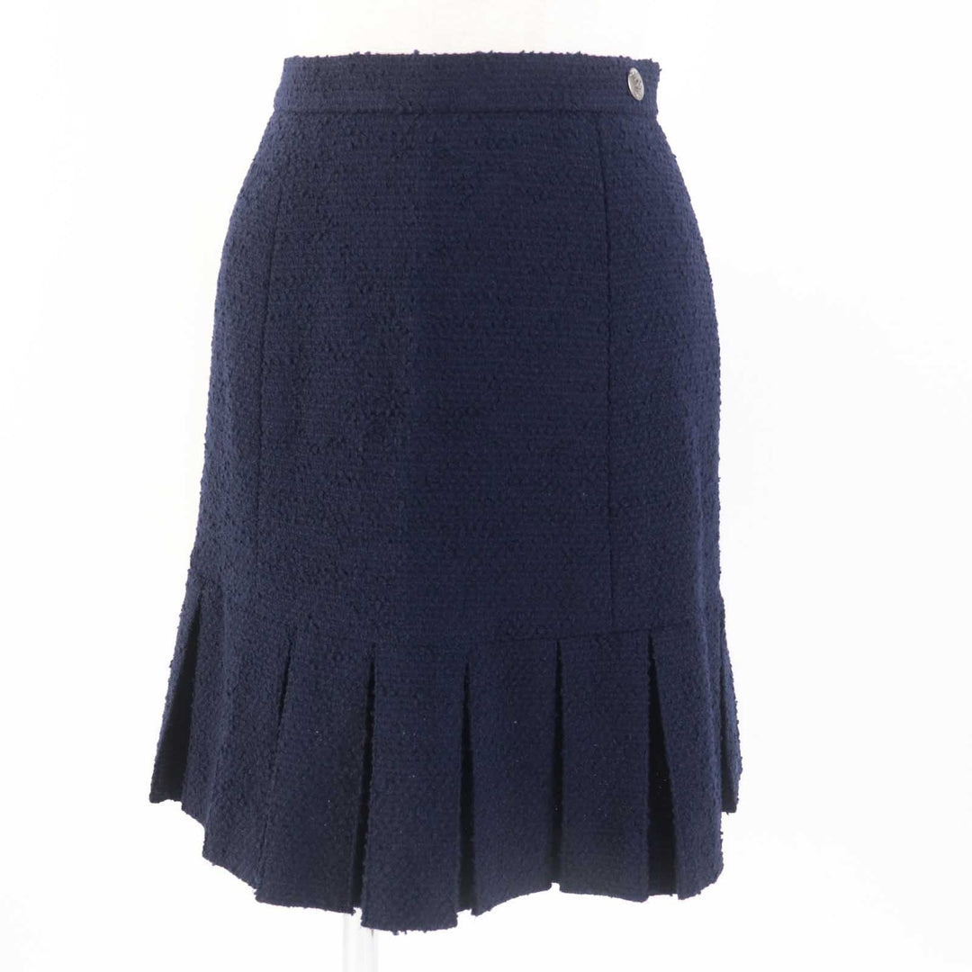 Great CHANEL setup Solid color tweed Navy wool Women 97A P09685