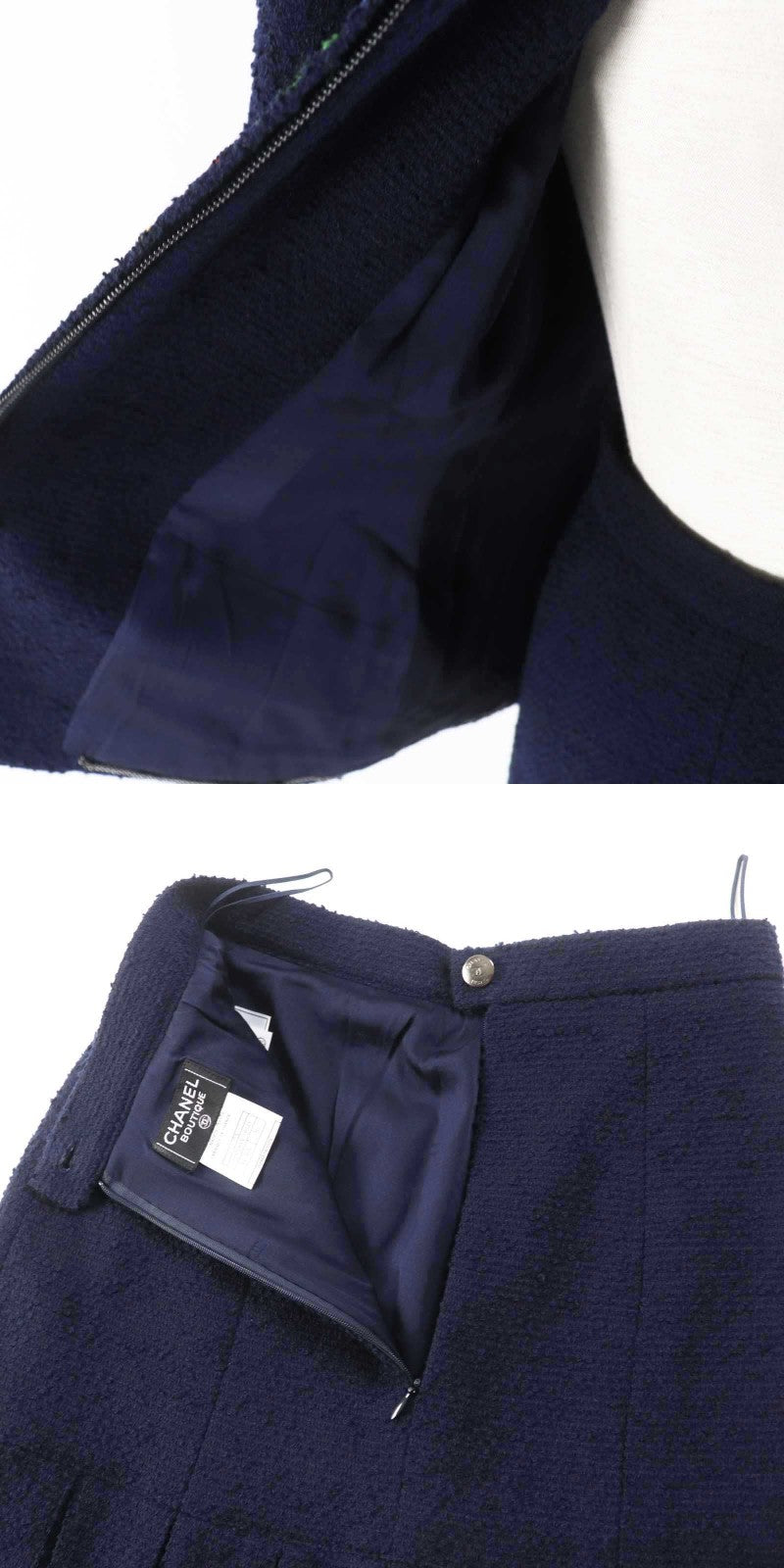 Great CHANEL setup Solid color tweed Navy wool Women 97A P09685