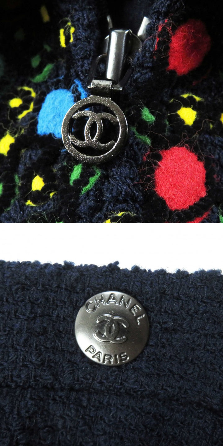Great CHANEL setup Solid color tweed Navy wool Women 97A P09685