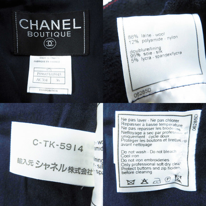Great CHANEL setup Solid color tweed Navy wool Women 97A P09685