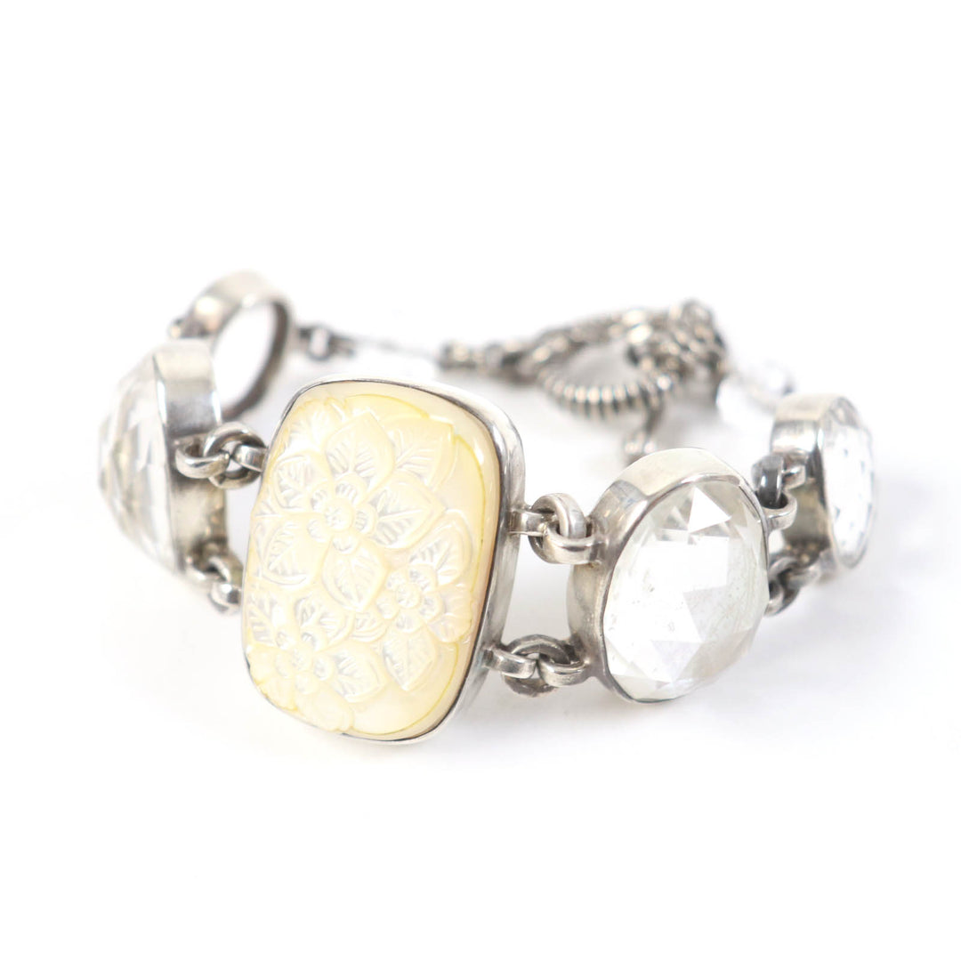 Great STEPHENDWECK bracelet Mother of pearl quartz floral toggle clasp Silver SV925 Women