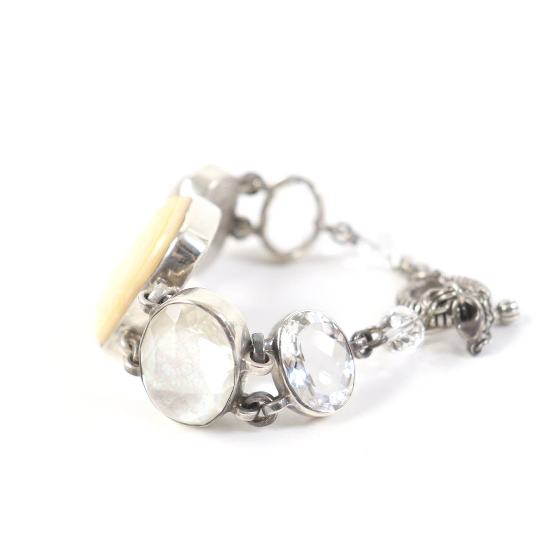 Great STEPHENDWECK bracelet Mother of pearl quartz floral toggle clasp Silver SV925 Women