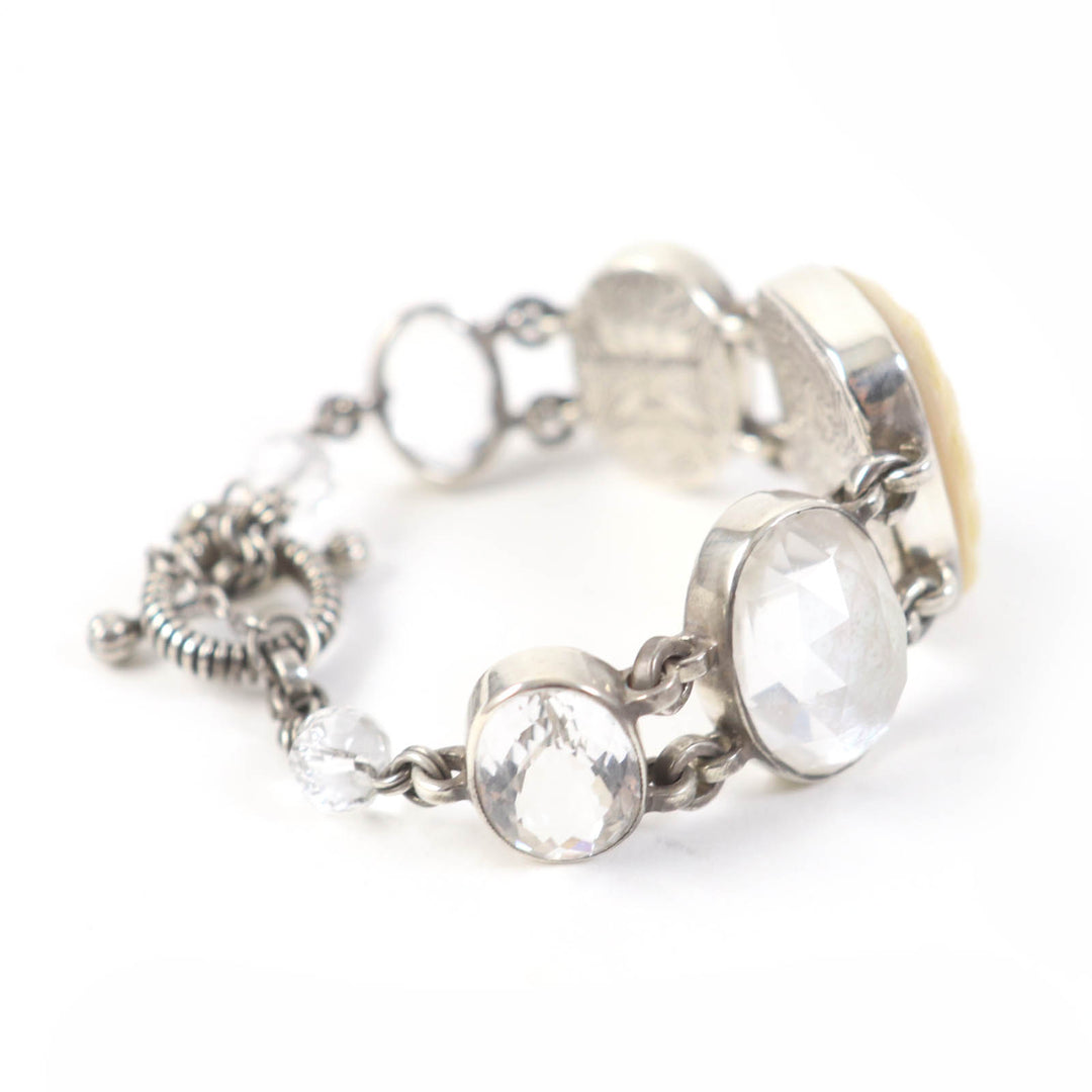 Great STEPHENDWECK bracelet Mother of pearl quartz floral toggle clasp Silver SV925 Women