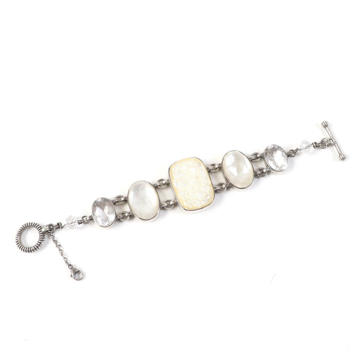 Great STEPHENDWECK bracelet Mother of pearl quartz floral toggle clasp Silver SV925 Women