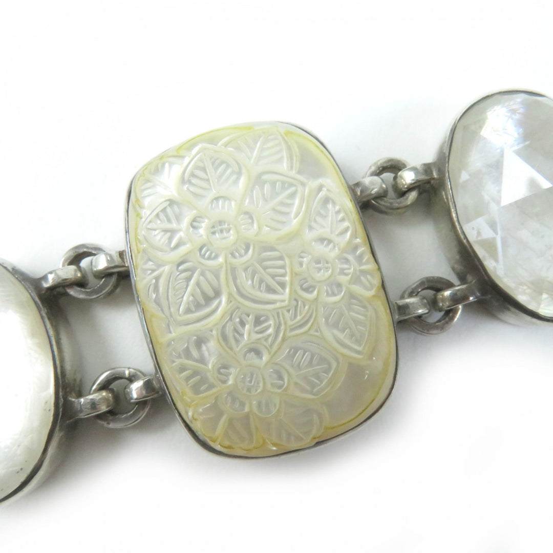 Great STEPHENDWECK bracelet Mother of pearl quartz floral toggle clasp Silver SV925 Women