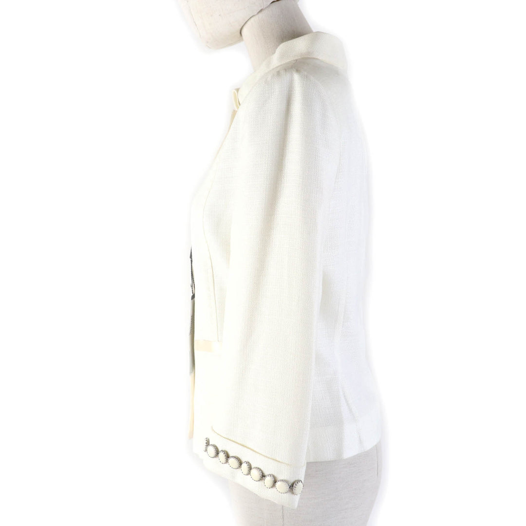 Pristine DOLCE&GABBANA Jacket Logo button and sleeve stones Ivory Rayon Women 40