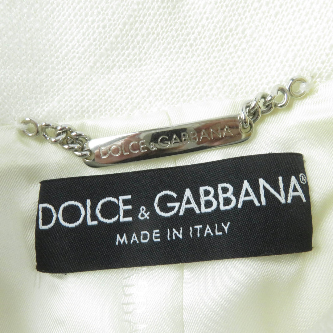 Pristine DOLCE&GABBANA Jacket Logo button and sleeve stones Ivory Rayon Women 40