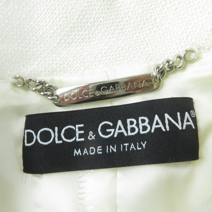 Pristine DOLCE&GABBANA Jacket Logo button and sleeve stones Ivory Rayon Women 40
