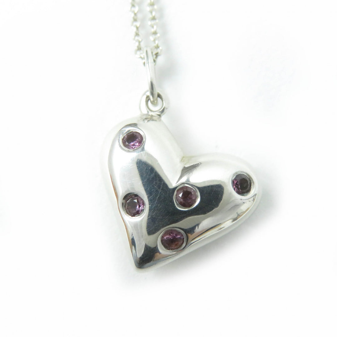 Great TIFFANY&Co. Necklace Dots Heart Rare Old TIFFANY & Co. Silver pink SV925