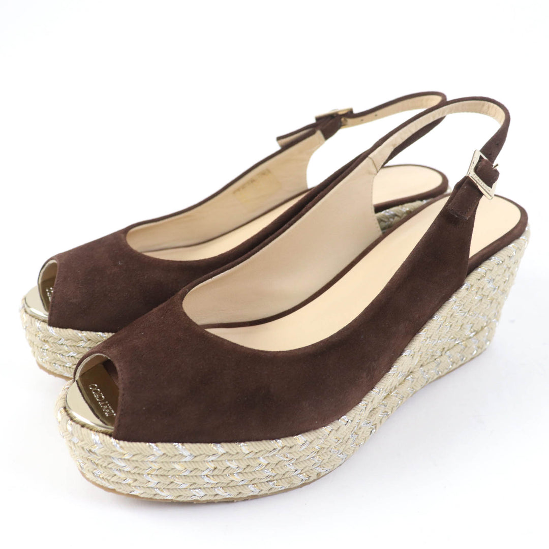 Excellent JIMMY CHOO Sandals PRAISE Open toe back strap wedge sole Brown Suede leather Women 38.5