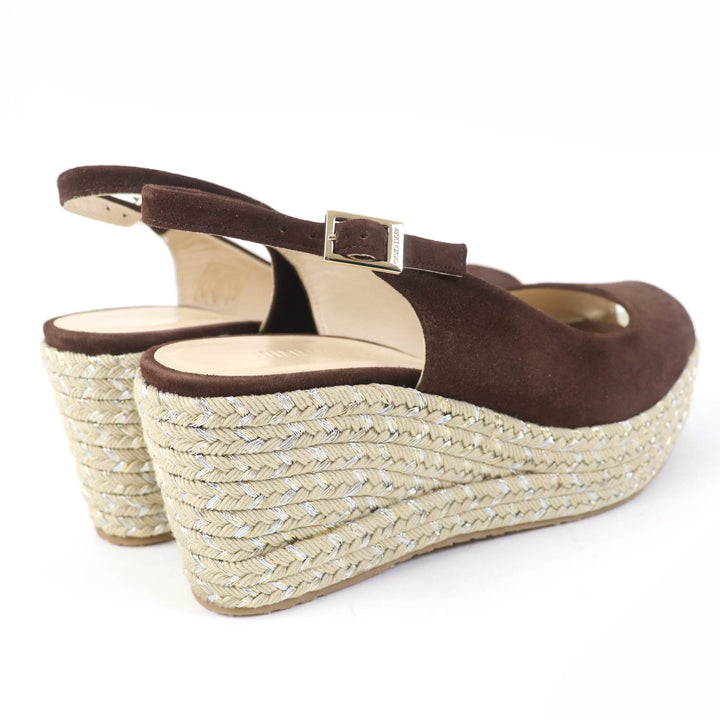 Excellent JIMMY CHOO Sandals PRAISE Open toe back strap wedge sole Brown Suede leather Women 38.5