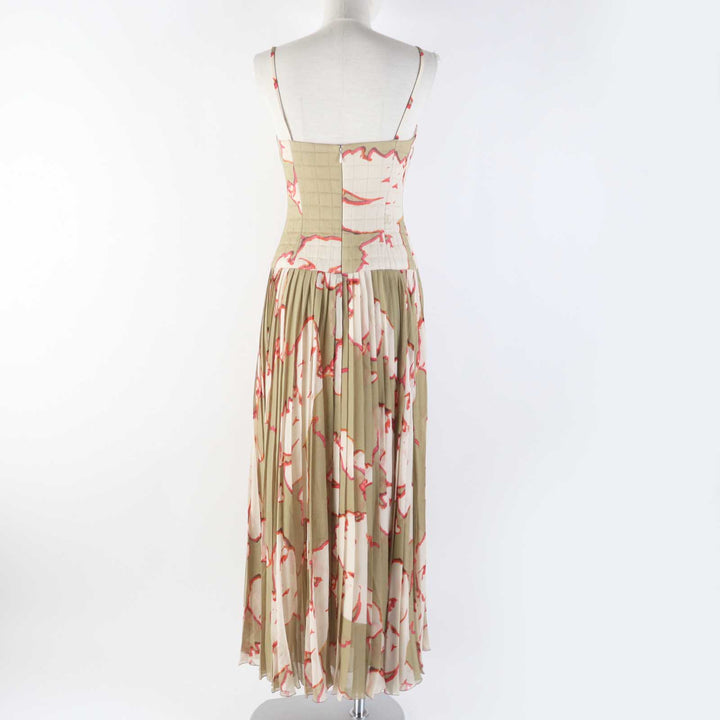 Excellent CHANEL one piece COCO Mark Khaki beige silk Women 36 00S P15722