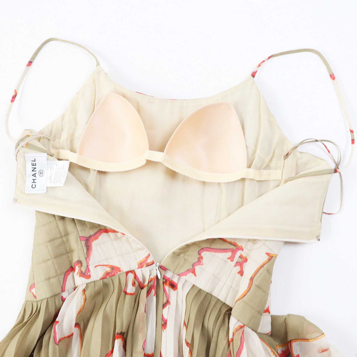 Excellent CHANEL one piece COCO Mark Khaki beige silk Women 36 00S P15722