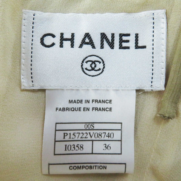 Excellent CHANEL one piece COCO Mark Khaki beige silk Women 36 00S P15722