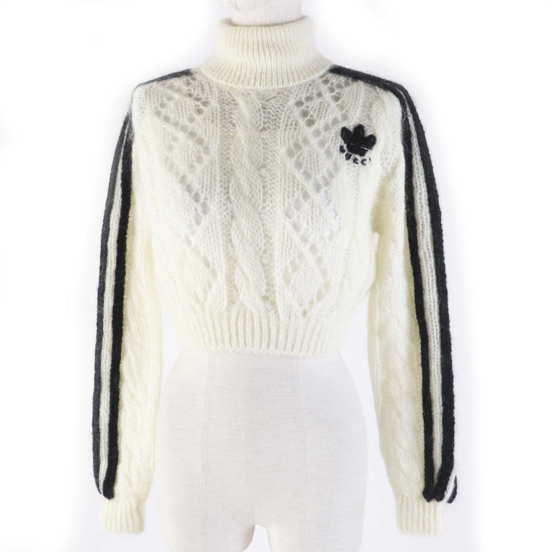 Pristine GUCCI×adidas knit Trefoil Turtleneck Long Sleeves white Women XS 713023