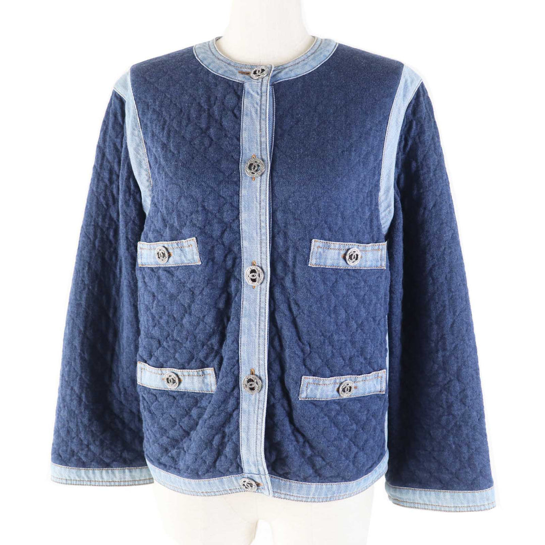 Excellent CHANEL collarless jacket COCO Mark button, Navy 34 20P P63016