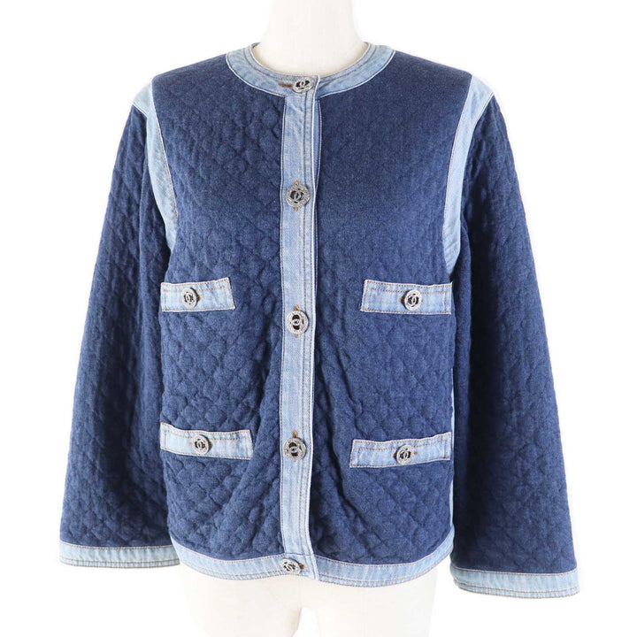 Excellent CHANEL collarless jacket COCO Mark button, Navy 34 20P P63016