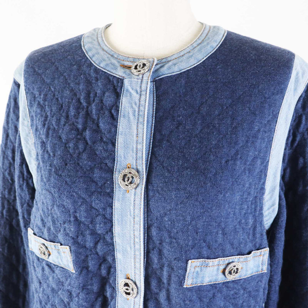 Excellent CHANEL collarless jacket COCO Mark button, Navy 34 20P P63016