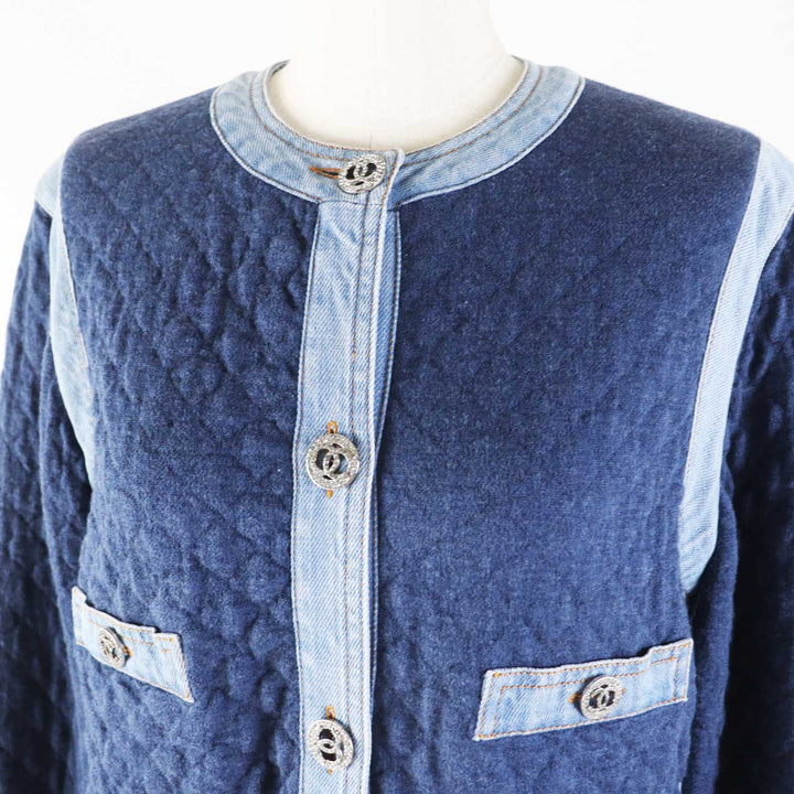 Excellent CHANEL collarless jacket COCO Mark button, Navy 34 20P P63016