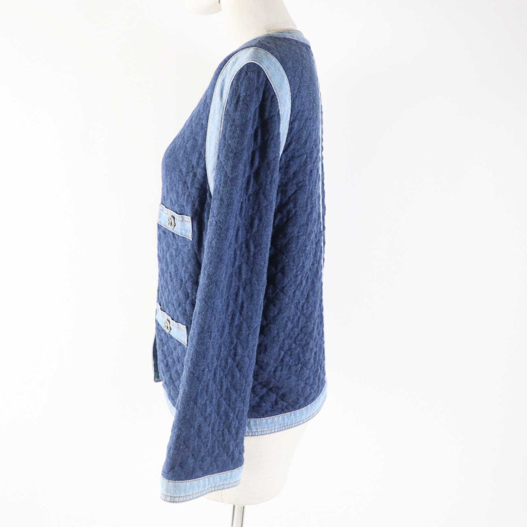 Excellent CHANEL collarless jacket COCO Mark button, Navy 34 20P P63016