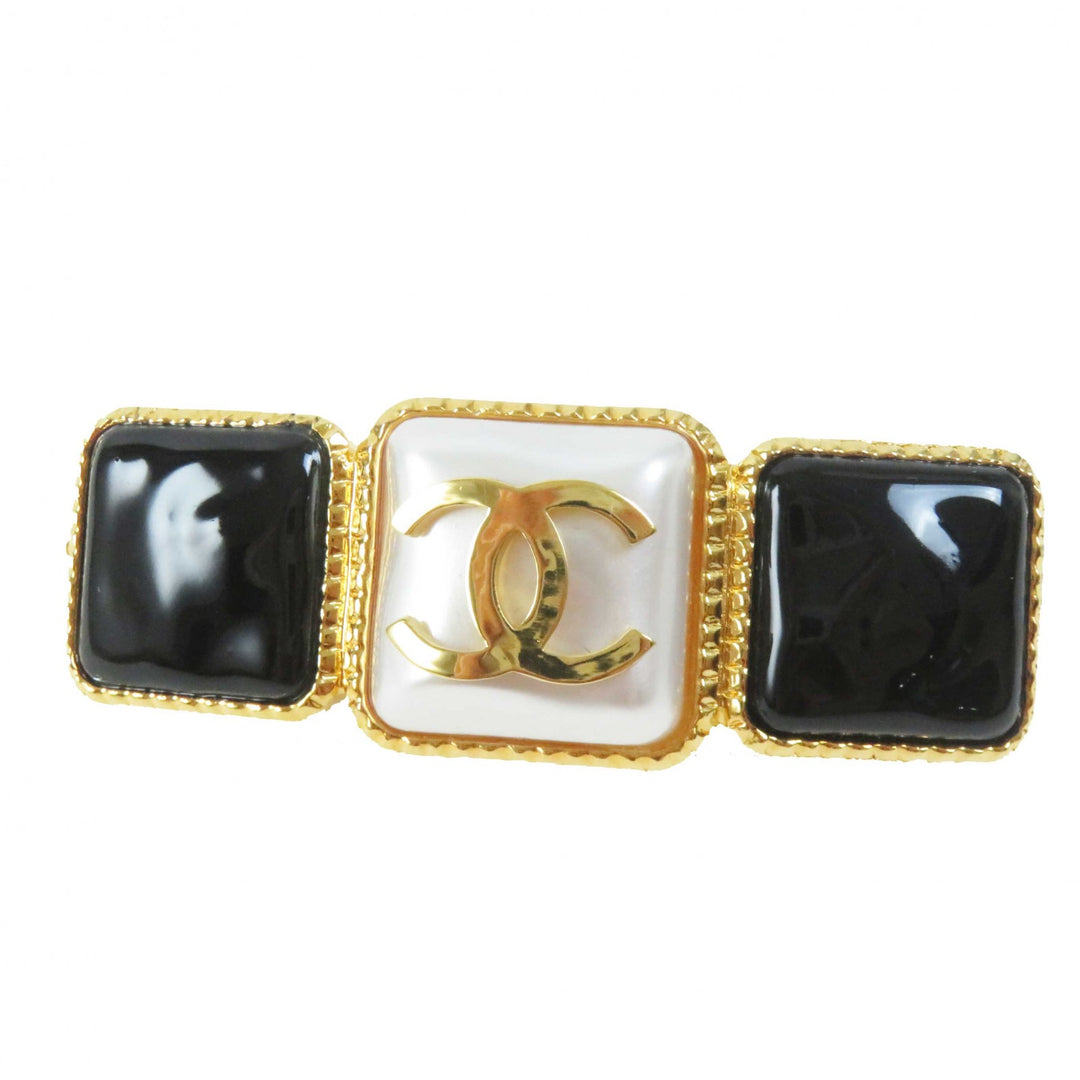 Excellent CHANEL Valletta COCO Mark Hair Accessories Black gold Women B20K
