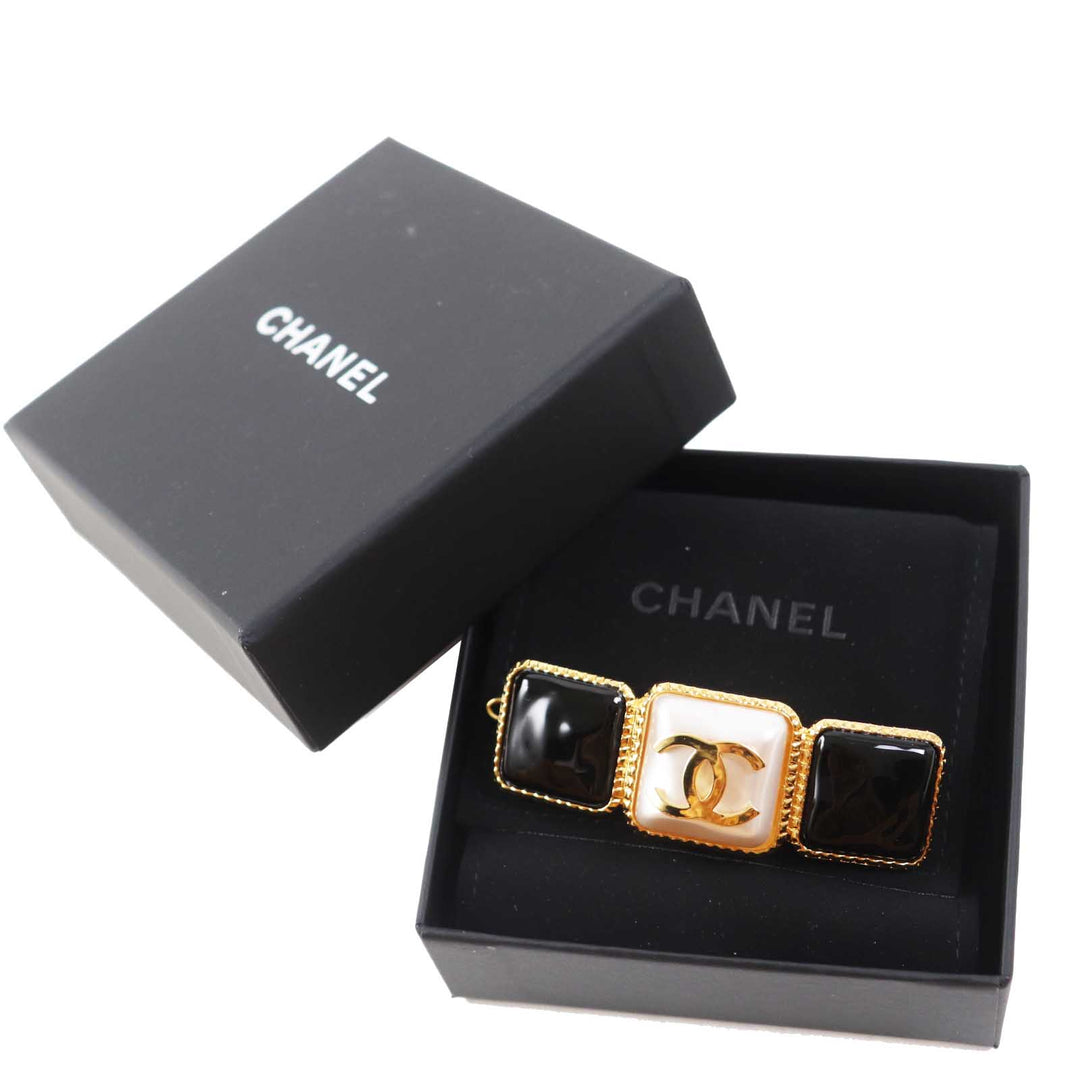 Excellent CHANEL Valletta COCO Mark Hair Accessories Black gold Women B20K