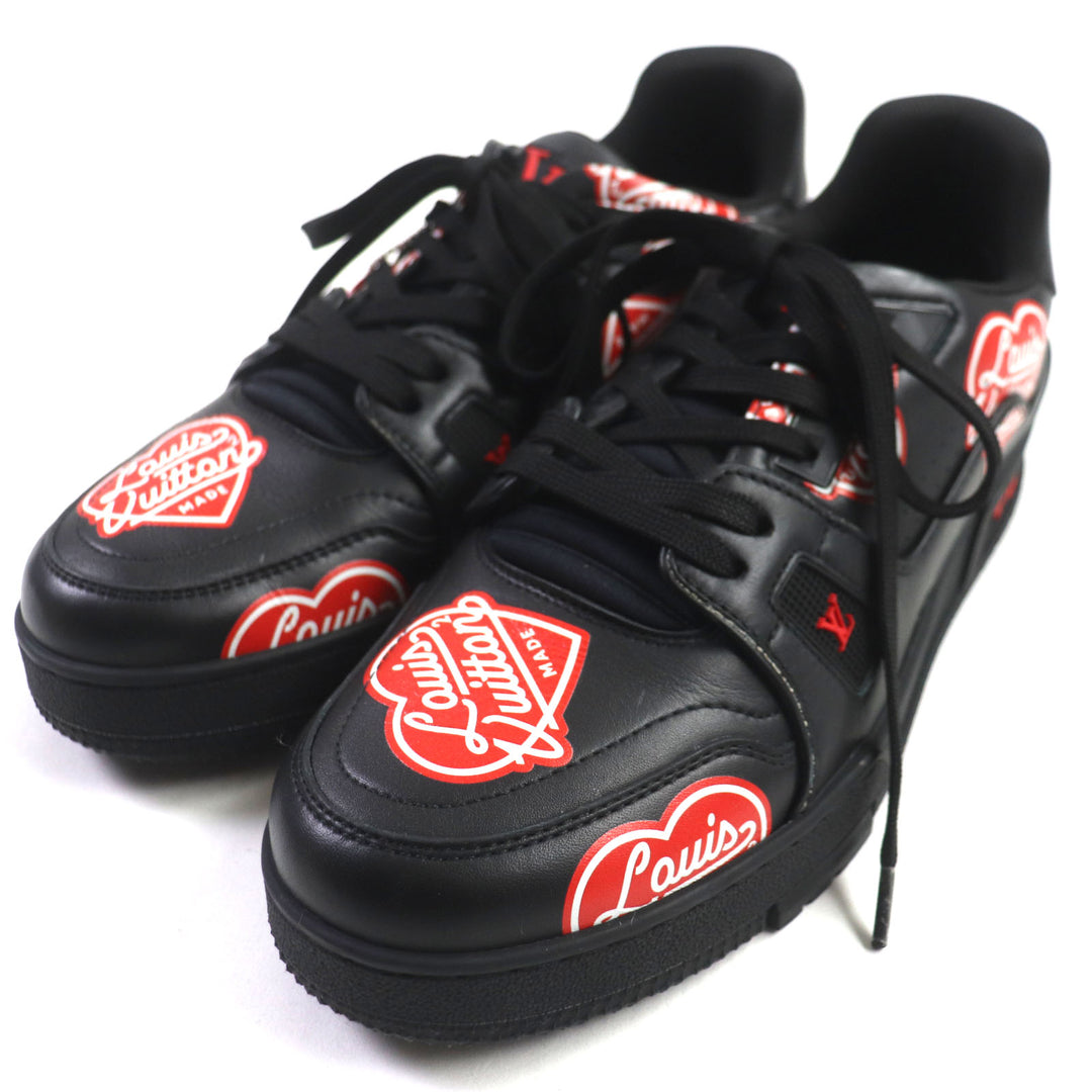 Great LOUIS VUITTON×NIGO sneakers Comes with a rubber charm Black red leather mens 6