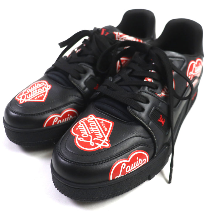 Great LOUIS VUITTON×NIGO sneakers Comes with a rubber charm Black red leather mens 6