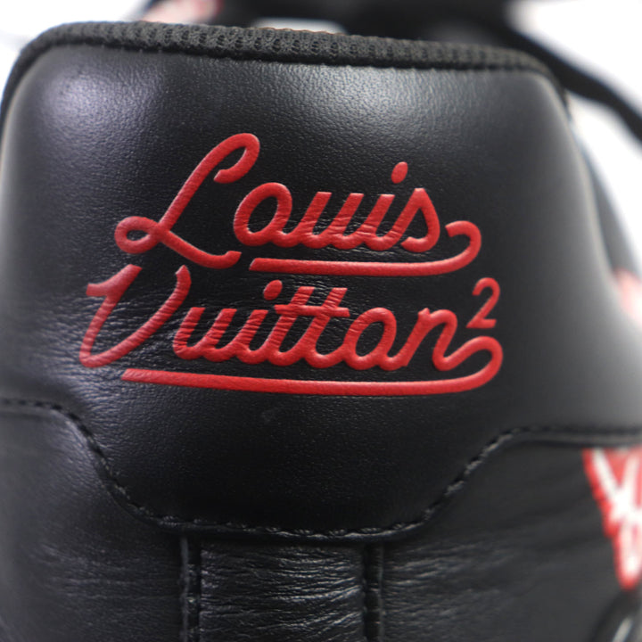 Great LOUIS VUITTON×NIGO sneakers Comes with a rubber charm Black red leather mens 6