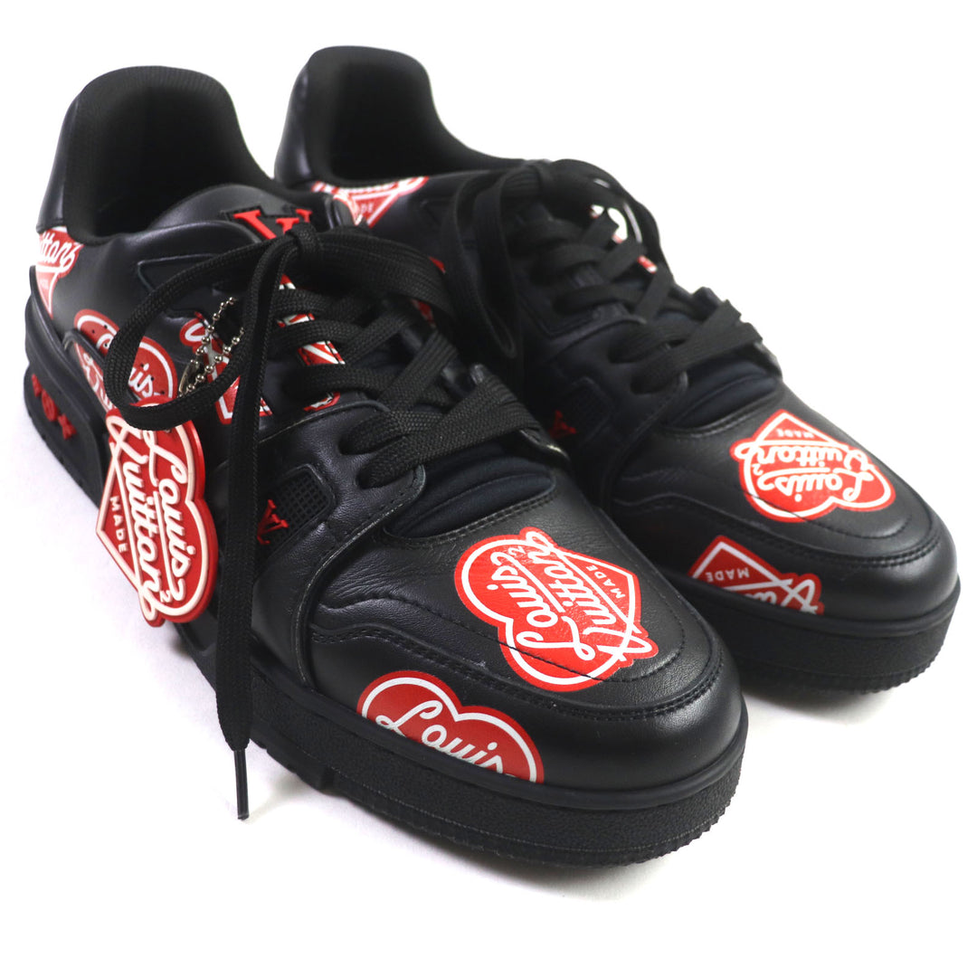 Great LOUIS VUITTON×NIGO sneakers Comes with a rubber charm Black red leather mens 6