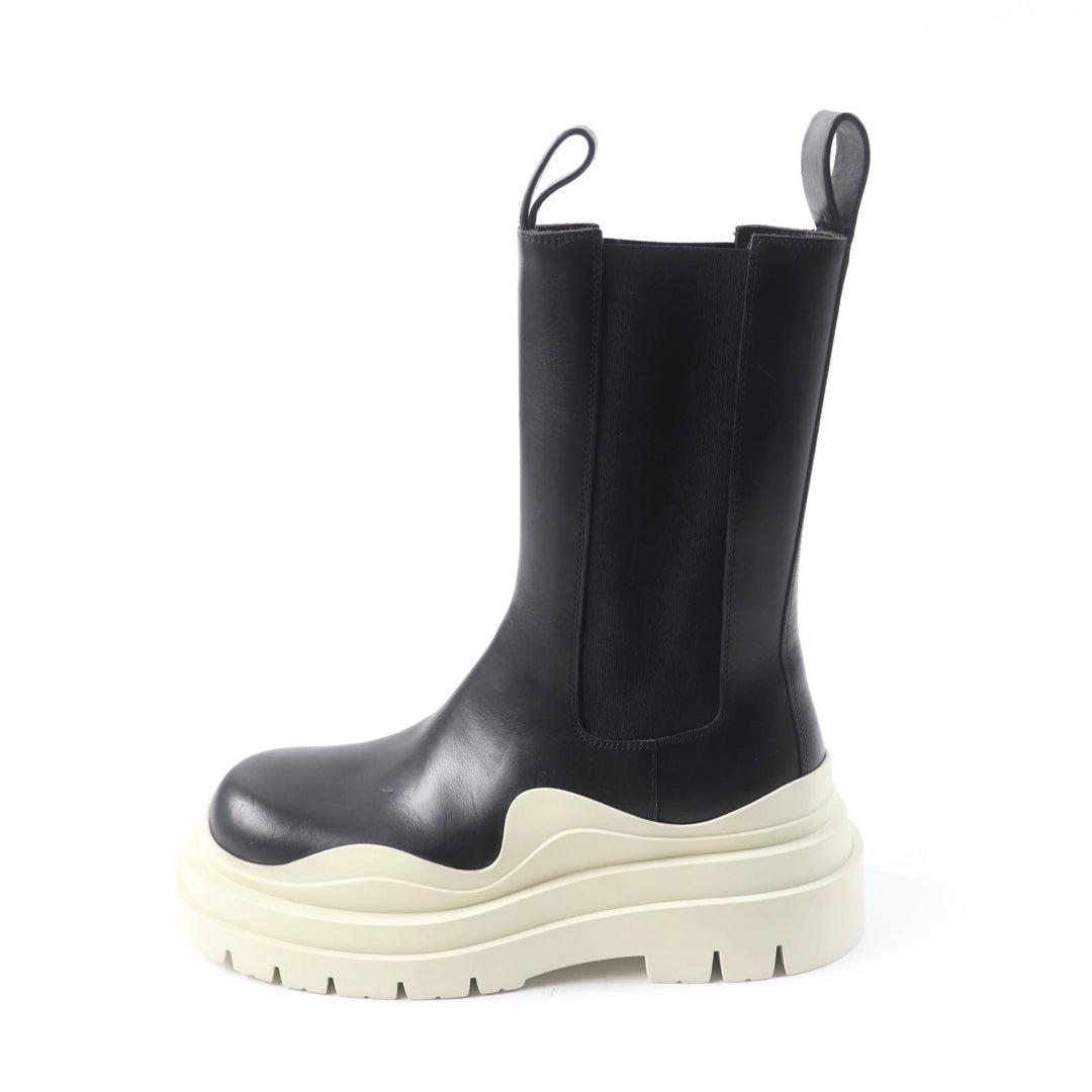 Excellent BOTTEGAVENETA short boots Tire Chelsea Boots Black White leather Women 38
