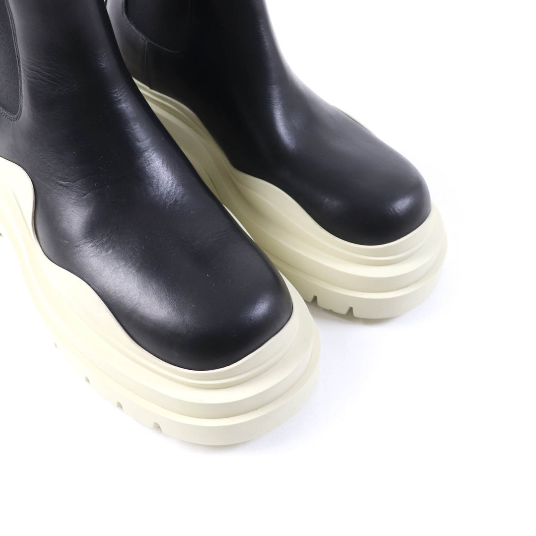 Excellent BOTTEGAVENETA short boots Tire Chelsea Boots Black White leather Women 38