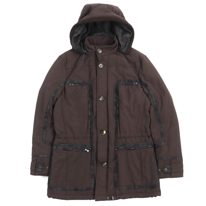Great Salvatore Ferragamo coat Check trim logo button hooded Dark brown mens 48