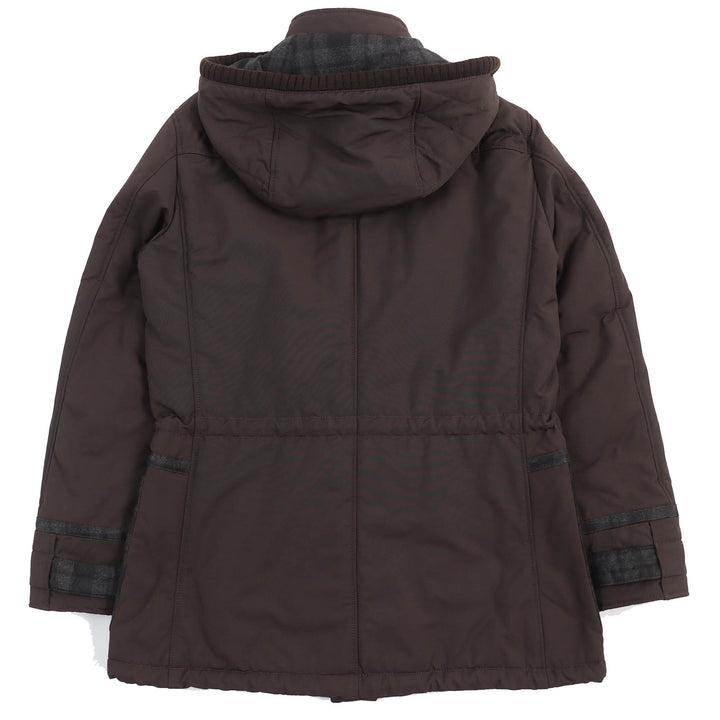 Great Salvatore Ferragamo coat Check trim logo button hooded Dark brown mens 48