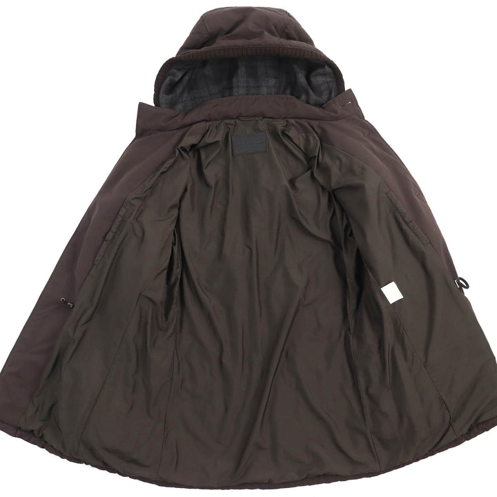Great Salvatore Ferragamo coat Check trim logo button hooded Dark brown mens 48