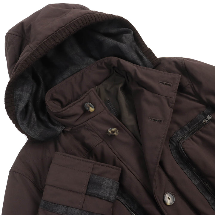 Great Salvatore Ferragamo coat Check trim logo button hooded Dark brown mens 48