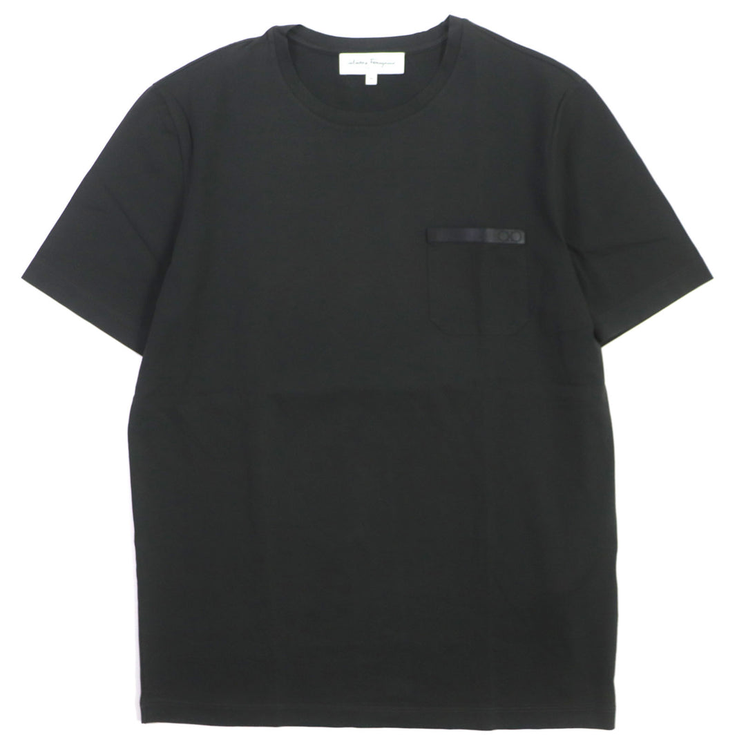 Great Salvatore Ferragamo T-shirt Perforated Gancini Leather trim Dark gray mens