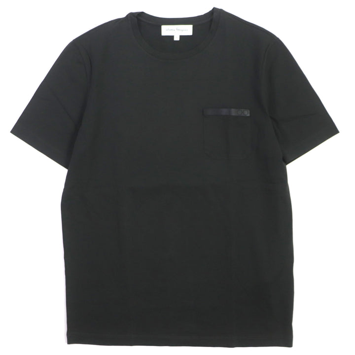 Great Salvatore Ferragamo T-shirt Perforated Gancini Leather trim Dark gray mens