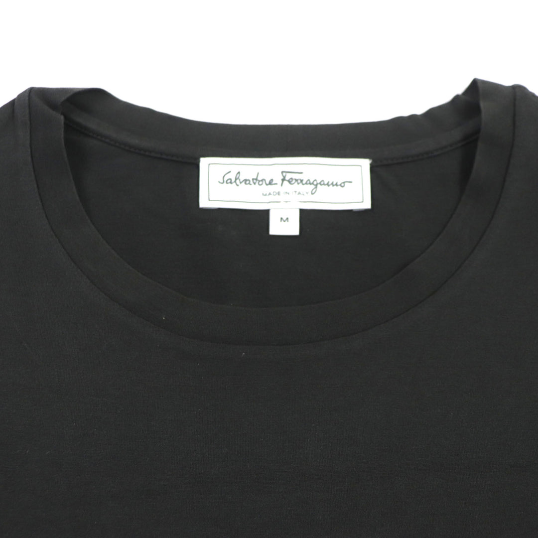 Great Salvatore Ferragamo T-shirt Perforated Gancini Leather trim Dark gray mens