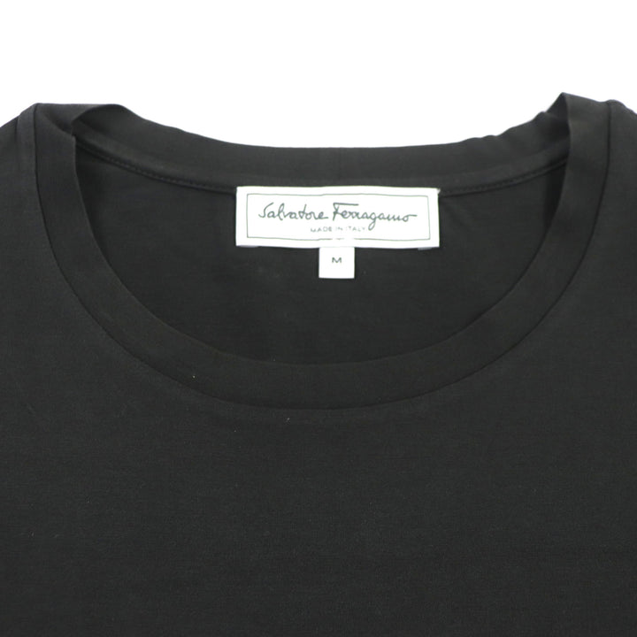 Great Salvatore Ferragamo T-shirt Perforated Gancini Leather trim Dark gray mens