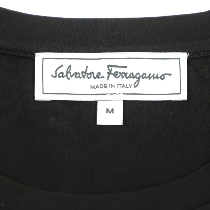 Great Salvatore Ferragamo T-shirt Perforated Gancini Leather trim Dark gray mens