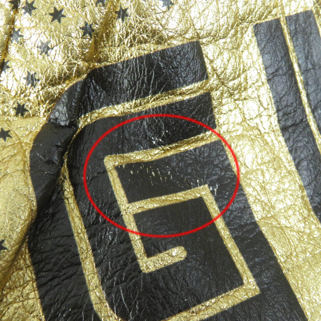 Great GUCCI Bomber jacket Lambskin GUCCY back logo gold Sheep leather Women 38 519455