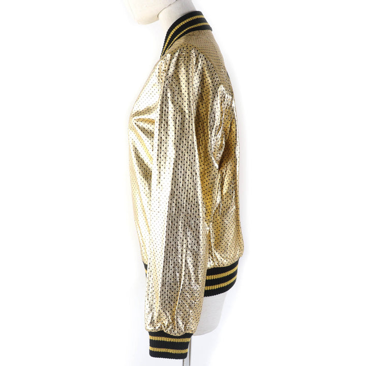 Great GUCCI Bomber jacket Lambskin GUCCY back logo gold Sheep leather Women 38 519455